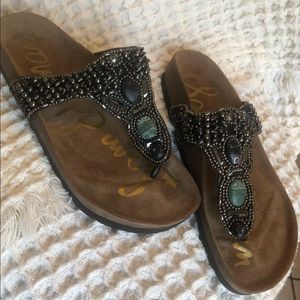 San Edelman Annalee Black Gunmetal Leather Sandal